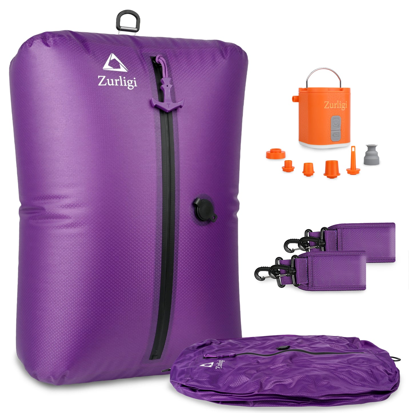 Zurligi Vacuum Bags for Travel with Pump, Vacuum Compression Bag with Adjustable Shoulder Strap, IP67 Reusable Vacuum Packing Cubes for Luggage, Backpack, Suitcase, Yoga, Swim, Beach