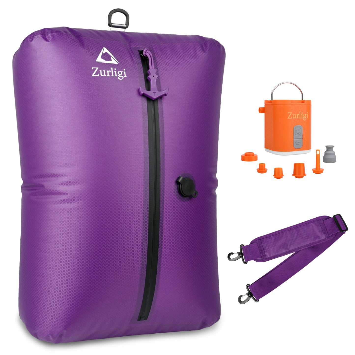 Zurligi Vacuum Bags for Travel with Pump, Vacuum Compression Bag with Adjustable Shoulder Strap, IP67 Reusable Vacuum Packing Cubes for Luggage, Backpack, Suitcase, Yoga, Swim, Beach