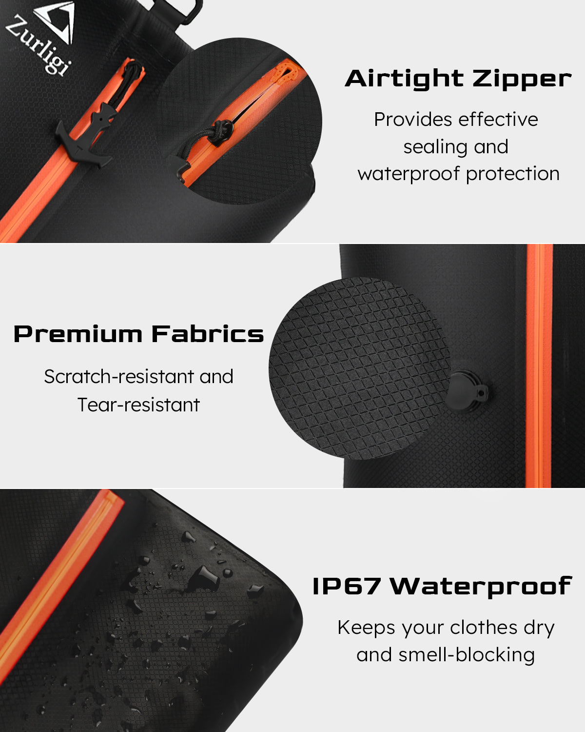 Zurligi Vacuum Compression Bags with Pump for Travel - Waterproof, Reusable, Removable Handle, Portable Travel Pack Vacuum Bag Kit for Camping, Gym, Beach, Moving