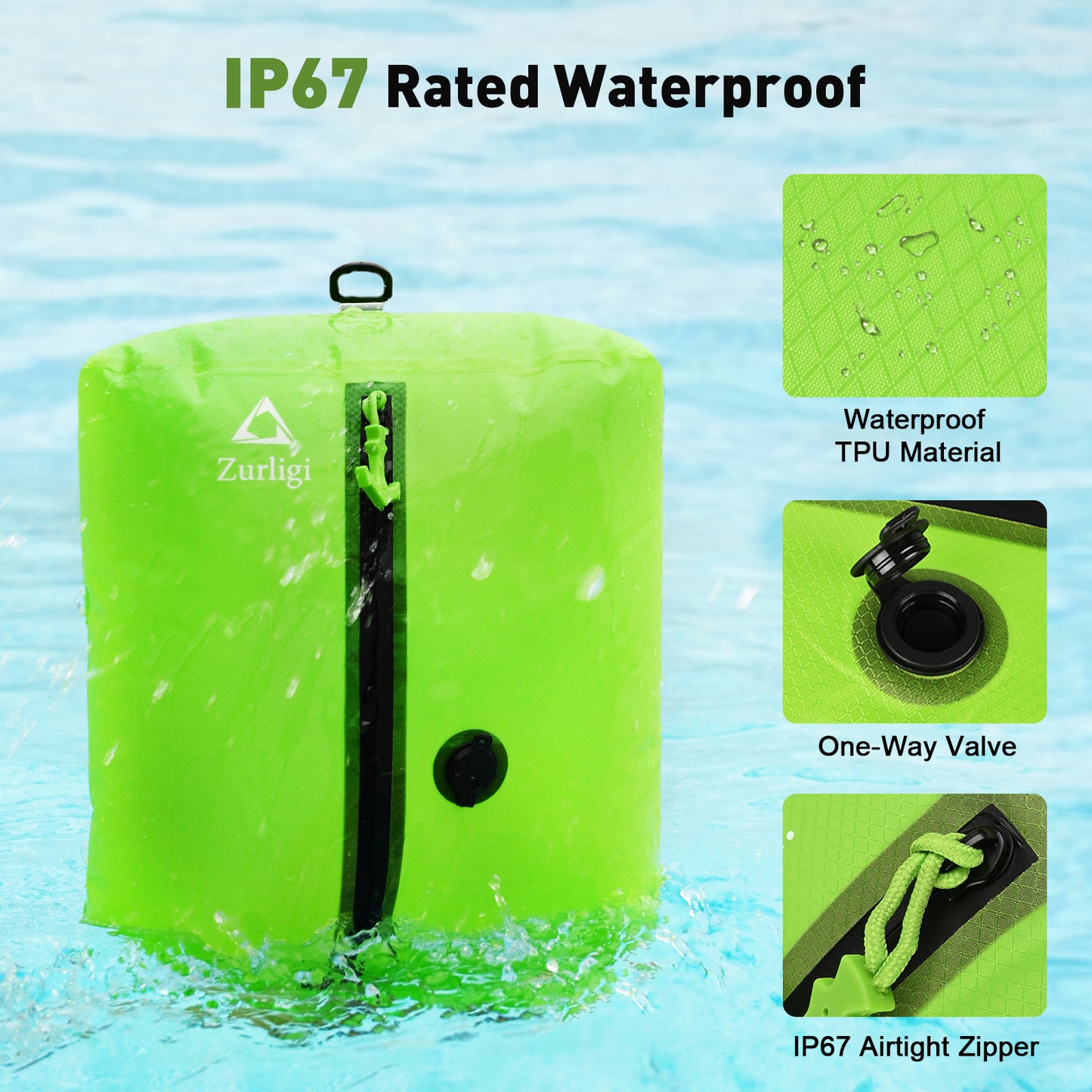 Zurligi Vacuum Bags for Travel with Pump, Vacuum Compression Bag with Adjustable Shoulder Strap, IP67 Reusable Vacuum Packing Cubes for Luggage, Backpack, Suitcase, Yoga, Swim, Beach