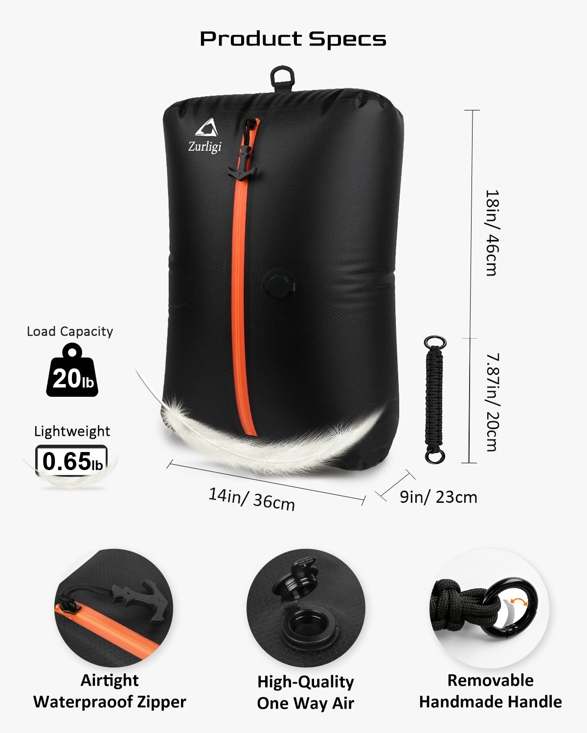 Zurligi Vacuum Compression Bags with Pump for Travel - Waterproof, Reusable, Removable Handle, Portable Travel Pack Vacuum Bag Kit for Camping, Gym, Beach, Moving