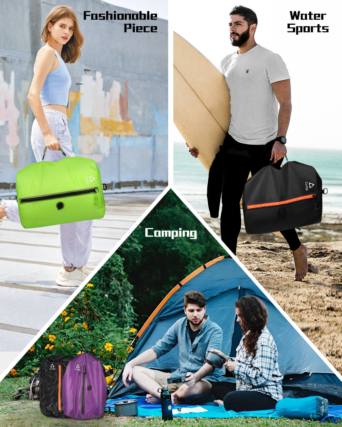 Zurligi Vacuum Compression Bags with Pump for Travel - Waterproof, Reusable, Removable Handle, Portable Travel Pack Vacuum Bag Kit for Camping, Gym, Beach, Moving (2pcs)