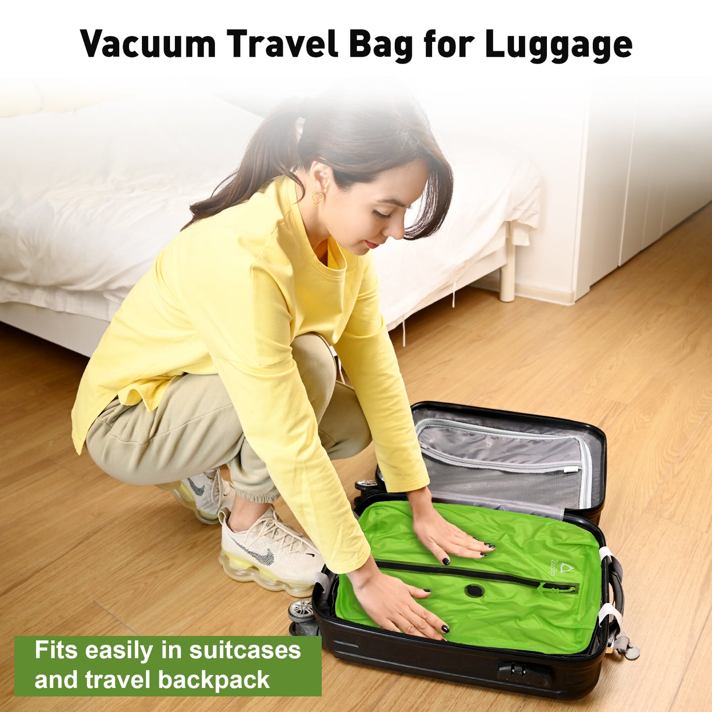 Zurligi Vacuum Bags for Travel with Pump, Vacuum Compression Bag with Adjustable Shoulder Strap, IP67 Reusable Vacuum Packing Cubes for Luggage, Backpack, Suitcase, Yoga, Swim, Beach