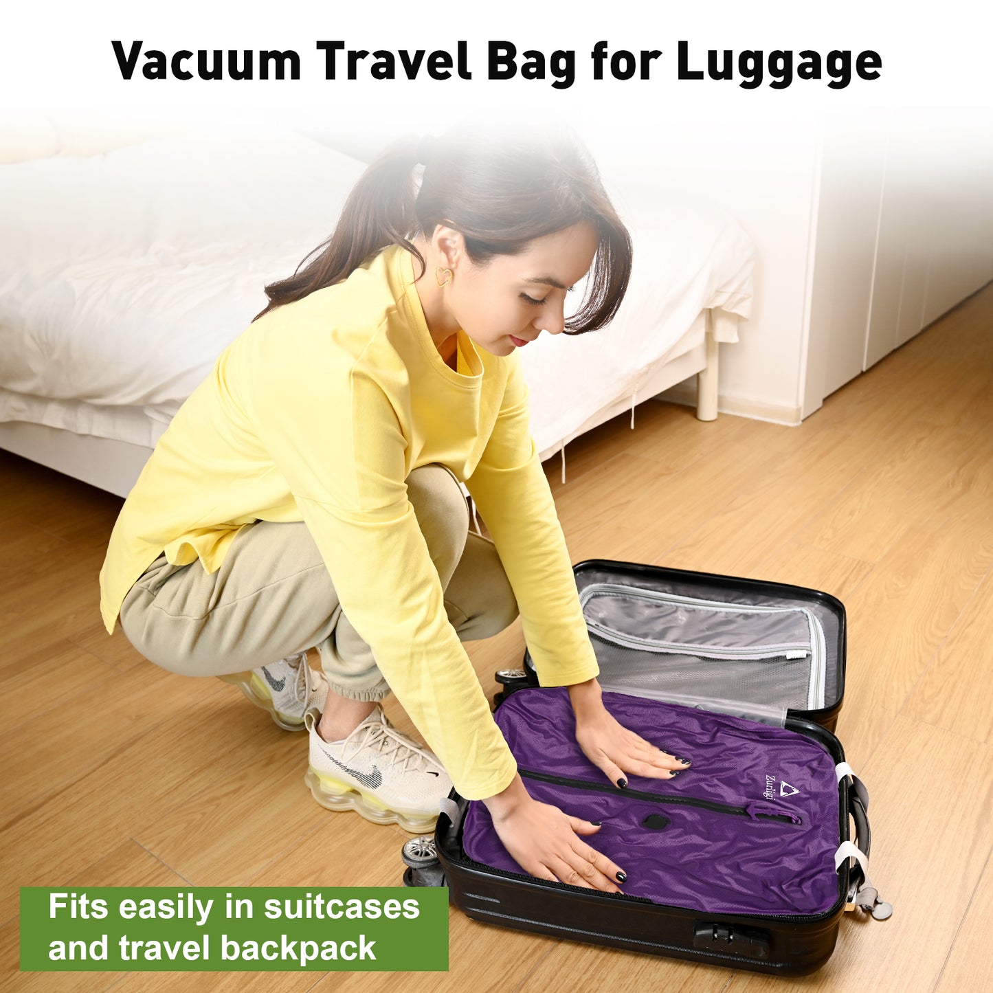 Zurligi Vacuum Bags for Travel with Pump, Vacuum Compression Bag with Adjustable Shoulder Strap, IP67 Reusable Vacuum Packing Cubes for Luggage, Backpack, Suitcase, Yoga, Swim, Beach