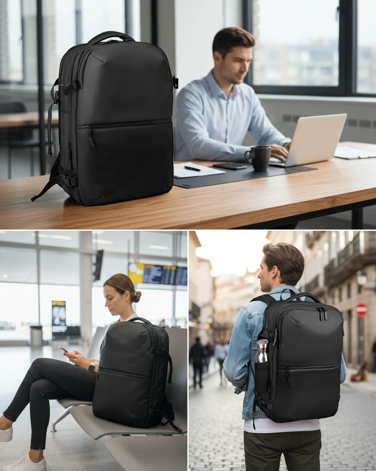 Zurligi Removable Vacuum Compression Travel Backpack with Detachable Space Saver Bag & Pump, TSA-Friendly Carry-On Vacuum Casual Backpack for Men & Women, USB Port, Water-Resistant, 30-60L Expandable