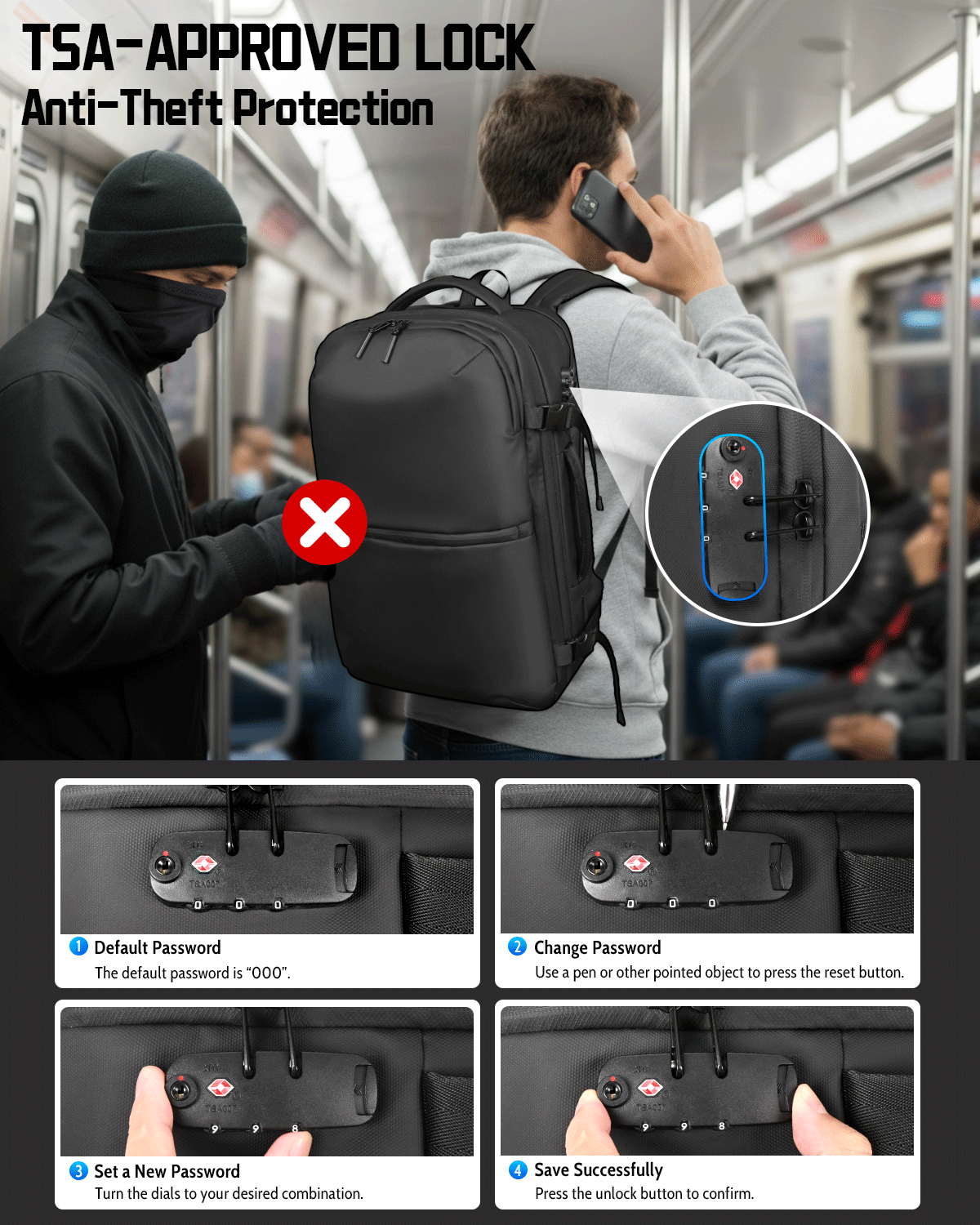 Zurligi Removable Vacuum Compression Travel Backpack with Detachable Space Saver Bag & Pump, TSA-Friendly Carry-On Vacuum Casual Backpack for Men & Women, USB Port, Water-Resistant, 30-60L Expandable