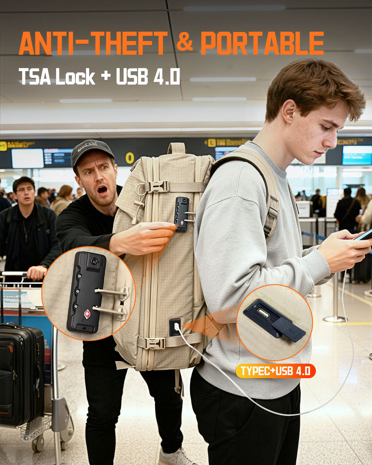 Zurligi Removable Waist Belt and Vacuum Bag Vacuum Seal Travel Backpack, Multifunctional Daypack for Outdoor & Weekend Trips, Beige Expandable 40-60L