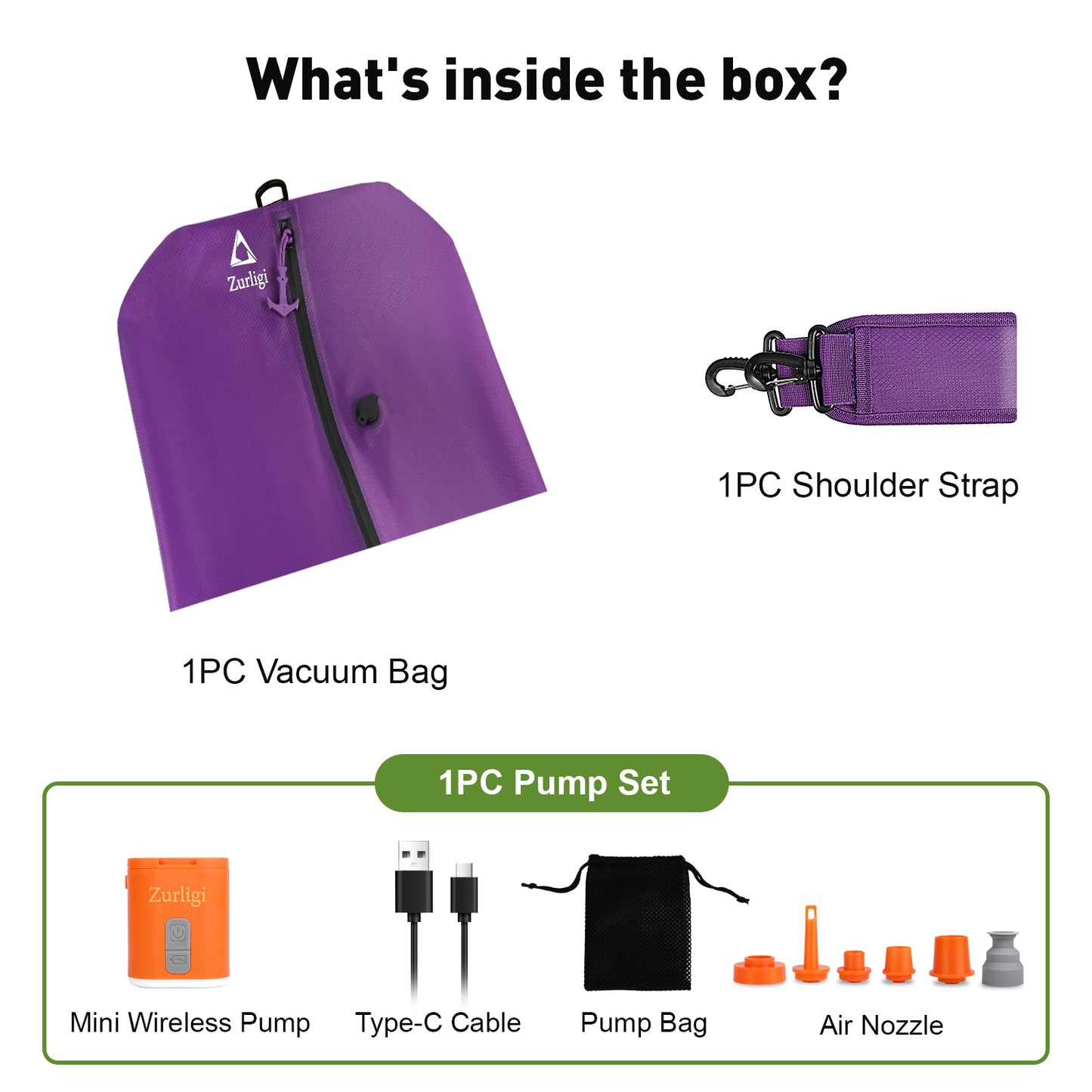 Zurligi Vacuum Bags for Travel with Pump, Vacuum Compression Bag with Adjustable Shoulder Strap, IP67 Reusable Vacuum Packing Cubes for Luggage, Backpack, Suitcase, Yoga, Swim, Beach