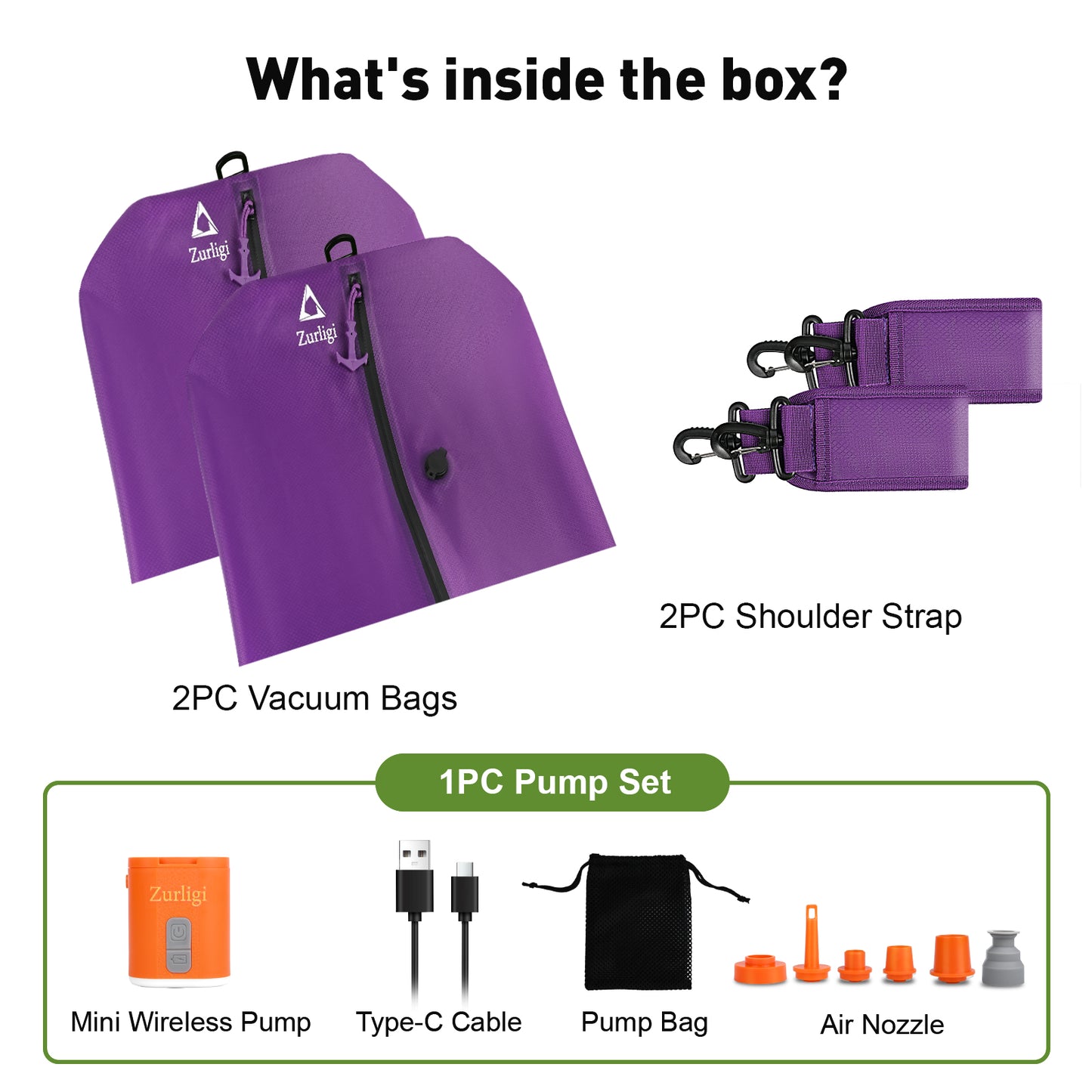 Zurligi Vacuum Bags for Travel with Pump, Vacuum Compression Bag with Adjustable Shoulder Strap, IP67 Reusable Vacuum Packing Cubes for Luggage, Backpack, Suitcase, Yoga, Swim, Beach